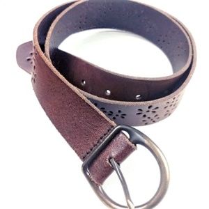 Genuine Italian Leather Floral Cutout Belt